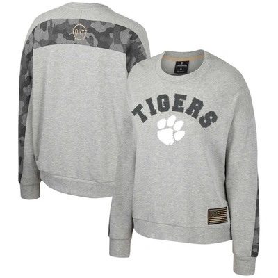 Colosseum Heather Gray Clemson Tigers Oht Military Appreciation Flag Rank Dolman Pullover Sweatshirt