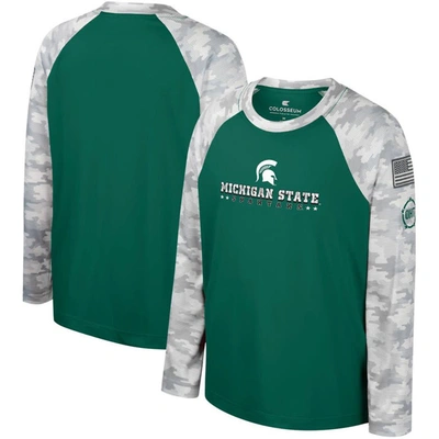 Colosseum Kids' Youth  Green/camo Michigan State Spartans Oht Military Appreciation Dark Star Raglan Long S