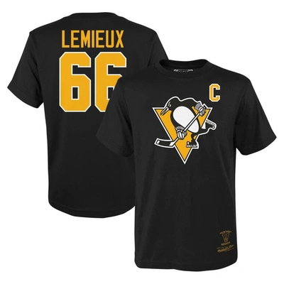 Mitchell & Ness Kids' Youth  Mario Lemieux Black Pittsburgh Penguins Name & Number T-shirt