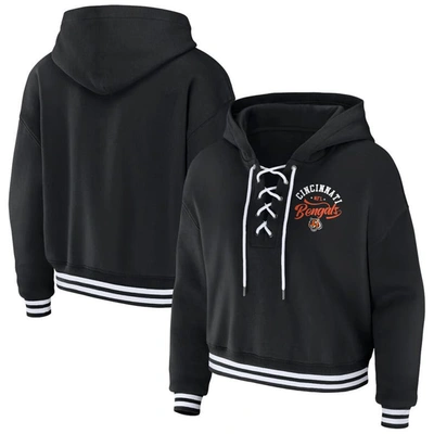 Wear By Erin Andrews Black Cincinnati Bengals Lace-up Pullover Hoodie