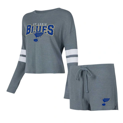 Concepts Sport Charcoal St. Louis Blues Meadow Long Sleeve T-shirt & Shorts Sleep Set In Gray