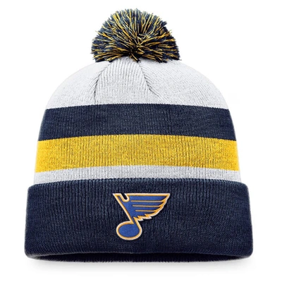 Fanatics Branded Navy/gold St. Louis Blues Fundamental Cuffed Knit Hat With Pom