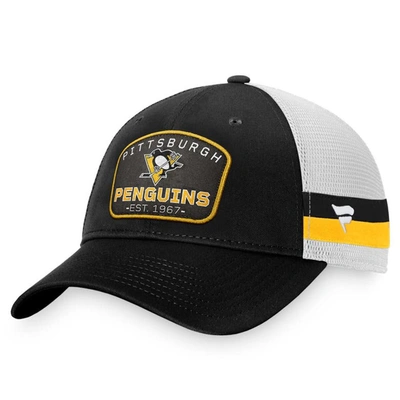 Fanatics Branded Black/white Pittsburgh Penguins Fundamental Striped Trucker Adjustable Hat In Black,white