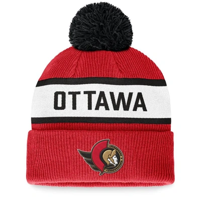 Fanatics Branded Red Ottawa Senators Fundamental Wordmark Cuffed Knit Hat With Pom