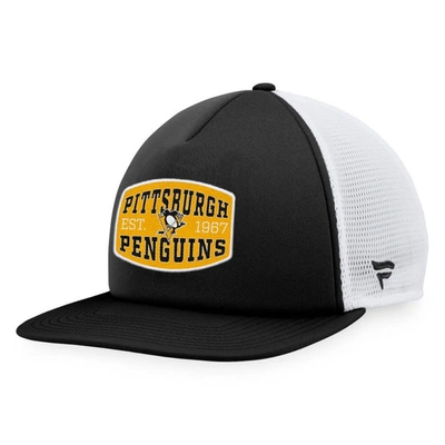 Fanatics Branded Black/white Pittsburgh Penguins Foam Front Patch Trucker Snapback Hat