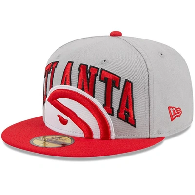 New Era Men's  Gray, Red Atlanta Hawks Tip-off Two-tone 59fifty Fitted Hat In Gray,red