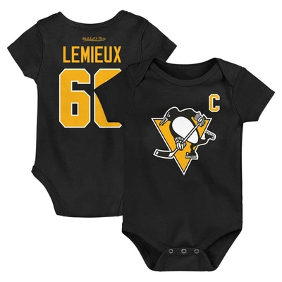 Mitchell & Ness Babies' Infant  Mario Lemieux Black Pittsburgh Penguins Captain Patch Name & Number Bodysuit