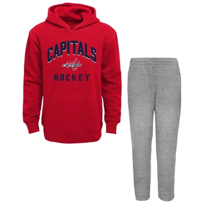 Outerstuff Kids' Toddler Red/heather Grey Washington Capitals Play By Play Pullover Hoodie & Trousers Set