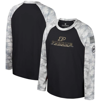 Colosseum Kids' Youth  Black/camo Purdue Boilermakers Oht Military Appreciation Dark Star Raglan Long Sleev In Black,camo