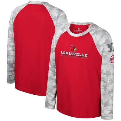Colosseum Kids' Youth  Red/camo Louisville Cardinals Oht Military Appreciation Dark Star Raglan Long Sleeve In Red,camo