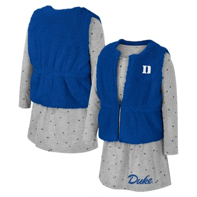 Colosseum Kids' Girls Toddler  Royal Duke Blue Devils Meowing Vest & Dress Set