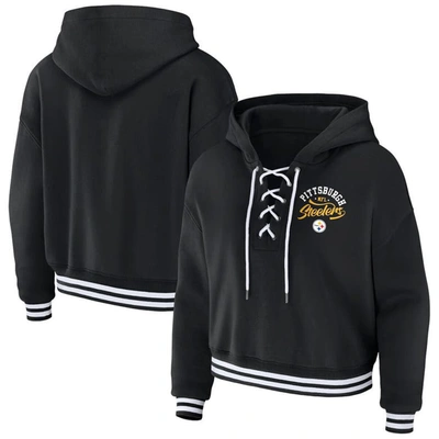 Wear By Erin Andrews Black Pittsburgh Steelers Lace-up Pullover Hoodie