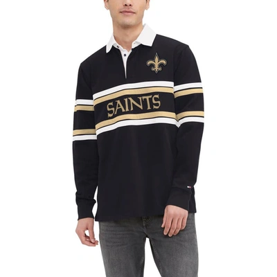 Tommy Hilfiger Black New Orleans Saints Cory Varsity Rugby Long Sleeve T-shirt