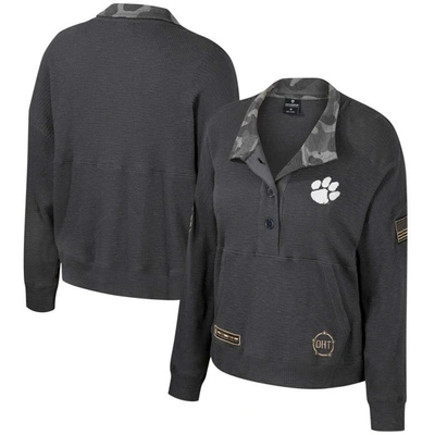 Colosseum Heather Charcoal Clemson Tigers Oht Military Appreciation Payback Henley Thermal Sweatshi