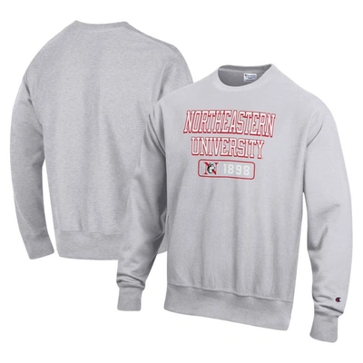 Champion Grey Northeastern Huskies Reverse Weave Crew Pullover Sweatshirt