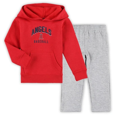 Outerstuff Kids' Toddler Red/gray Los Angeles Angels Play-by-play Pullover Fleece Hoodie & Pants Set