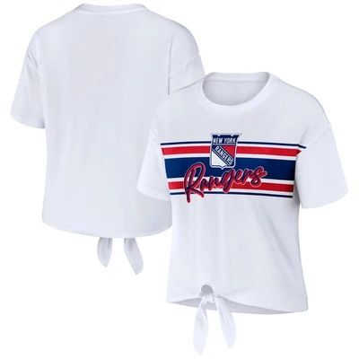 Wear By Erin Andrews White New York Rangers Front Knot T-shirt