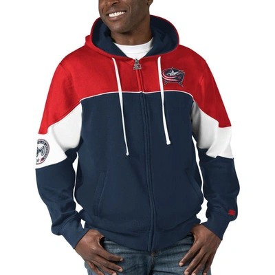 Starter Men's  Navy, Red Columbus Blue Jackets Power Forward Full-zip Hoodie In Navy,red