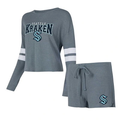 Concepts Sport Charcoal Seattle Kraken Meadow Long Sleeve T-shirt & Shorts Sleep Set In Gray