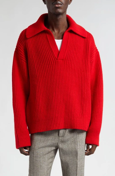 Bottega Veneta Johnny Collar Wool & Cashmere Rib Polo Sweater In 6404 Vernis