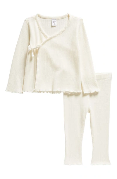 Nordstrom Babies' Waffle Knit Cotton Top & Trousers Set In Ivory Egret