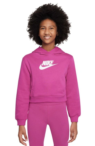 Nike Kids' Sportswear Club Fleece Crop Hoodie In Fireberry/ White
