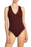 Robin Piccone Amy Ribbed One-piece Swimsuit In All Spice