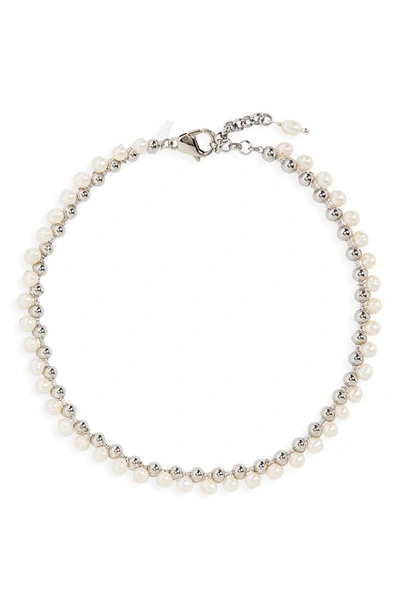 Eliou Suexi Ball Chain & Freshwater Pearl Necklace In Silver