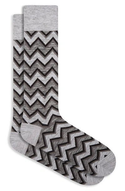 Bugatchi Chevron Stripe Mercerized Cotton Blend Dress Socks In Cement