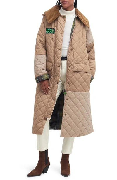 Barbour X Ganni X Ganni Burghley Oversize Quilted Coat In Beige