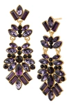 Jardin Crystal Cluster Drop Earrings In Purple/gold