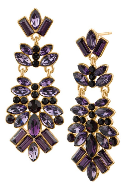 Jardin Crystal Cluster Drop Earrings In Purple/gold
