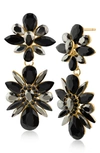 Jardin Crystal Cluster Drop Earrings In Black/ Gold