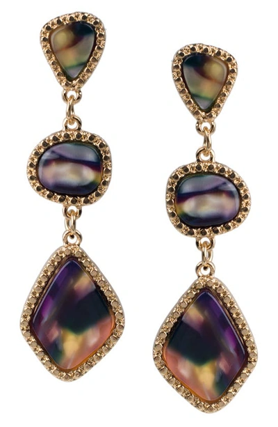 Jardin Acrylic Triple Drop Earrings In Multi/ Gold