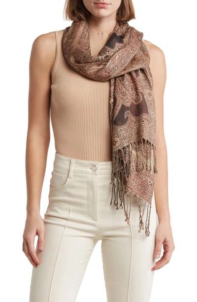 Vince Camuto Paisley Lurex Knit Scarf In Brown