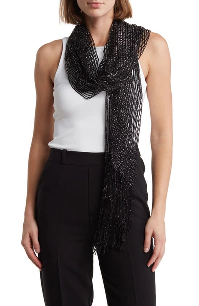 Vince Camuto Lurex Net Wrap Scarf In Black Silver