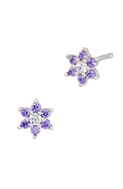 Savvy Cie Jewels Italian Sterling Silver 5mm Purple Flower Stud Earrings