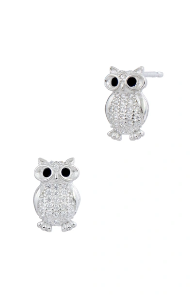 Savvy Cie Jewels Italian Sterling Silver 4mm X 6mm Owl Stud Earrings In White