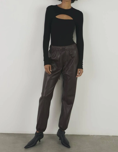 Enza Costa Vegan Leather Jogger In Chocolate In Gold