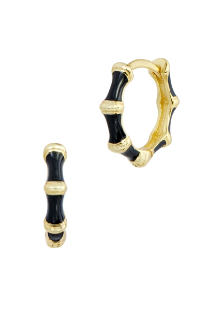 Savvy Cie Jewels Sterling Silver Gold Plated 12 Mm Black Enamel Hoop Earrings
