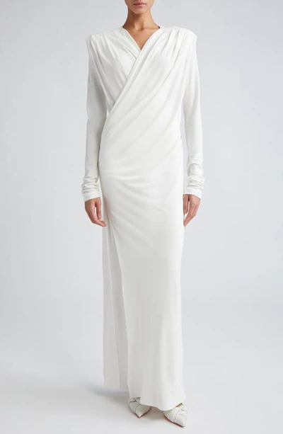 Interior The Sloan Long Sleeve Drape Front Maxi Dress In White