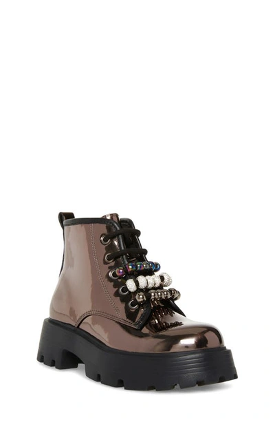 Steve Madden Kids' Jmirra Embellished Combat Bootie In Mirror