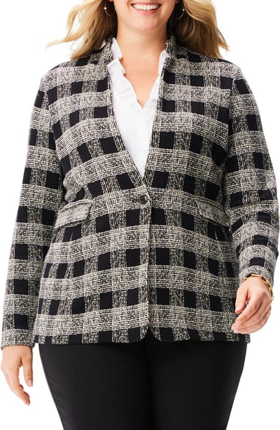 Nic + Zoe Perfectly Plaid Linen Blend Knit Blazer In Black