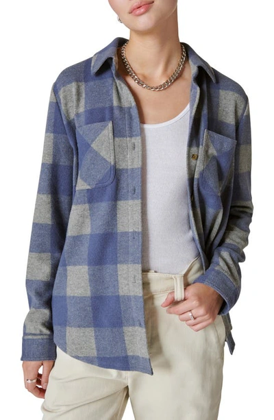 Lucky Brand Brushed Plaid Shirt Jacket In Navy Grey Plaid