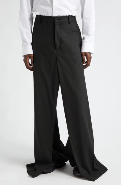 Balenciaga Double Front Stretch Wool Straight Leg Trousers In Khaki/ Black