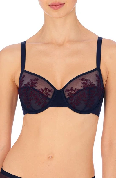 Natori Frame Floral Embroidered Underwire Bra In Dk Blue Cm