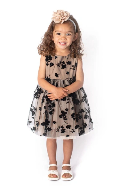 Popatu Babies' Flocked Floral Overlay Tulle Dress In Peach