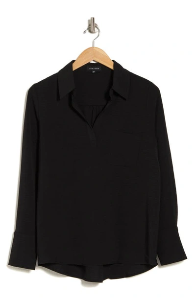 Pleione Textured Long Sleeve Tunic Top In Black