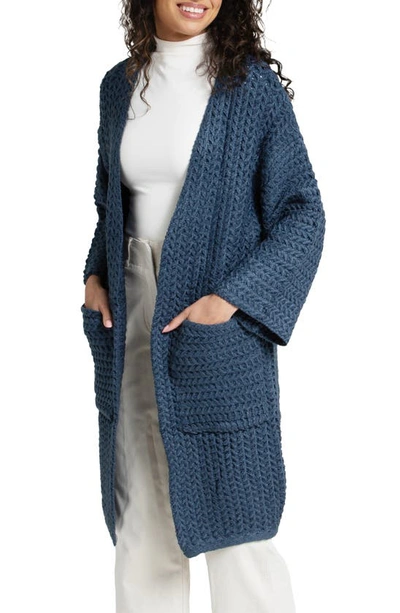 Saachi Knit Open Front Cardigan In Blue