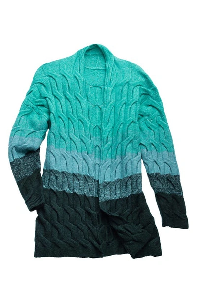 Saachi Coloblock Cable Knit Cardigan In Green